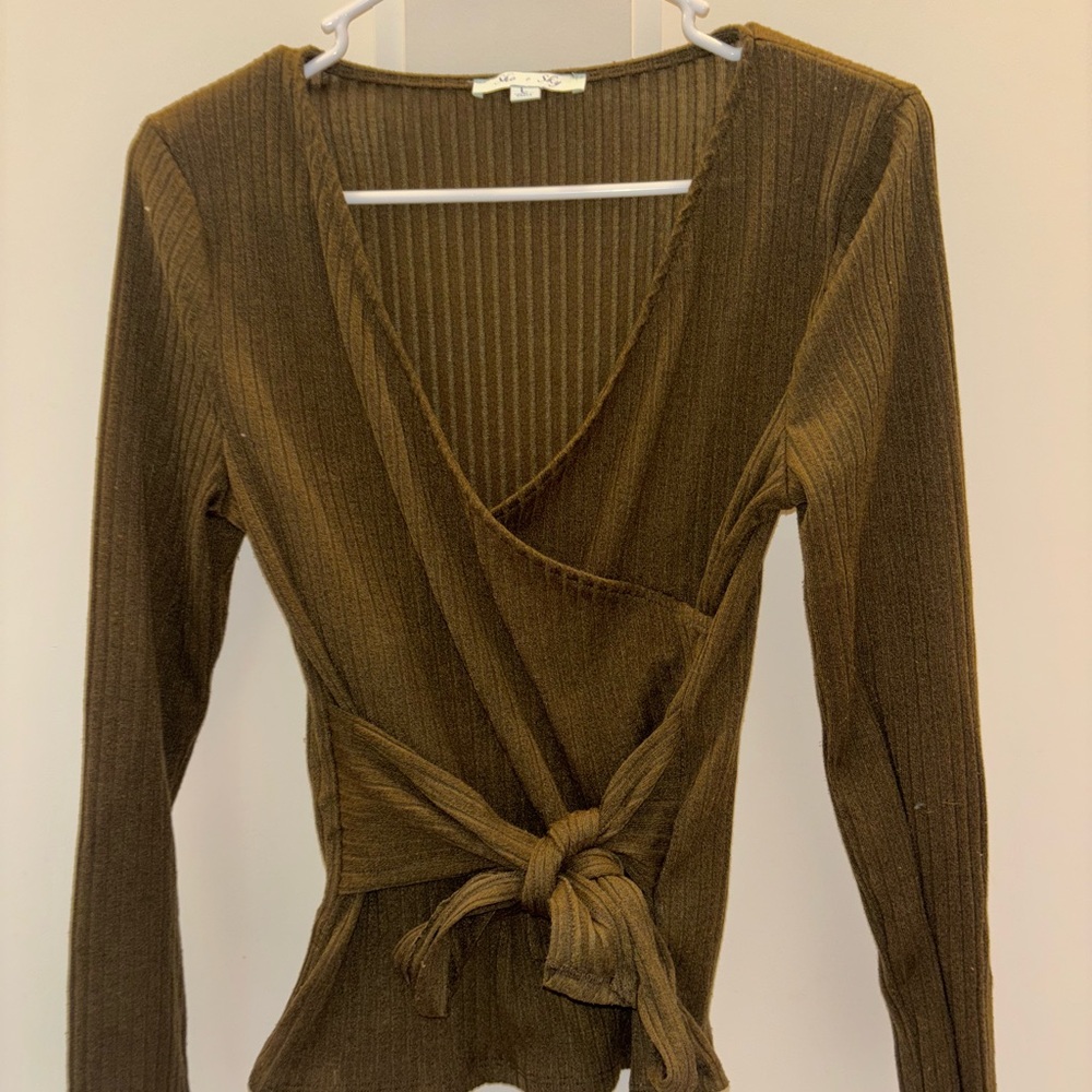 Olive Wrap Knit Top